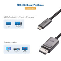 CABLE MATTERS USB-C Thunderbolt a DisplayPort 1.4, 1.8 m - 8k a 60 Hz, 4K 120 Hz, Apple y Windows Certified